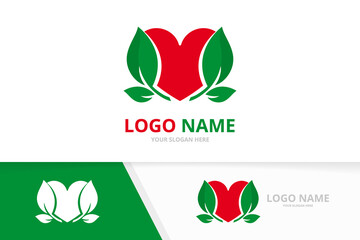 Sticker - Premium heart logo combination. Love and leaves logotype design template.