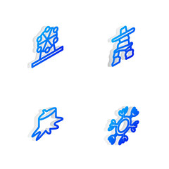 Sticker - Set Isometric line Inukshuk, Ferris wheel, Tree stump and Snowflake icon. Vector