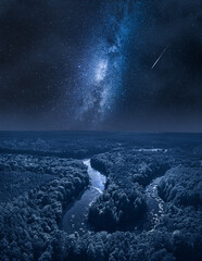 Wall Mural - milky way and river at night. wildlife at night, poland.