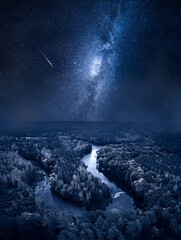 Wall Mural - milky way over river at night. wildlife in poland.