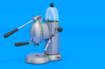 Poster - Coffeemaker or coffee machine retro design on blue backdrop, 3D rendering