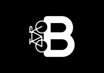 White black color of B initial letter with bicycle