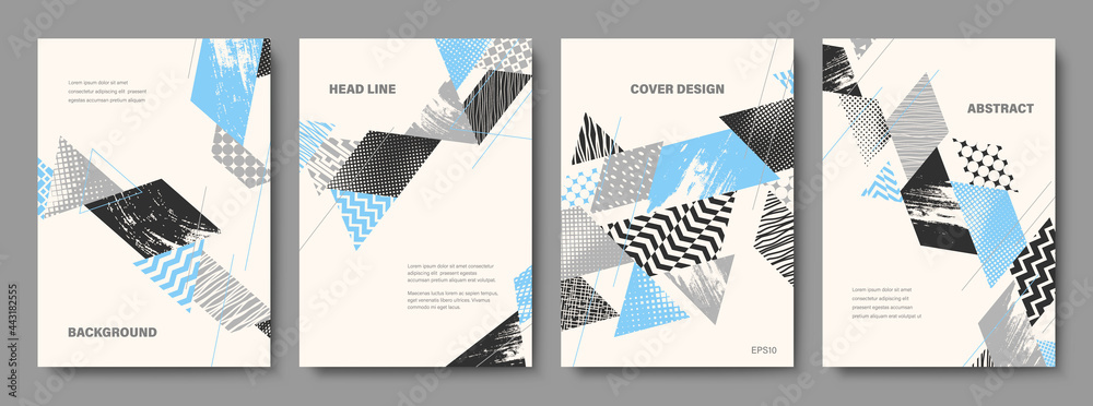Set of Geometric Backgrounds. Collage Style Cover Design Templates. Vector Illustration. - obrazy, fototapety, plakaty 