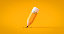 Yellow Drawing Pencil Art Design Or Education Stationery Equipment On Creative Color Background With Crayon Paint Writing Object Tool. 3D Rendering.