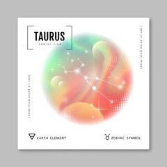 modern magic witchcraft card with astrology taurus zodiac constellation on holographic flow backgrou