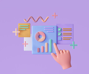 Fototapete - online marketing, financial report chart, data analysis, and web development concept. 3d render illu