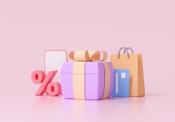 3D online shopping, promotion discount, and mega sale concept. 3d render illustration