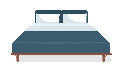 Poster - Double size bed semi flat color vector object. Modern home furniture. Realistic item on white. Bedroom interior isolated modern cartoon style illustration for graphic design and animation