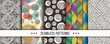 Set of seamless boho patterns with hand-drawn elements texture, abstraction illustration of black silhouette on white background