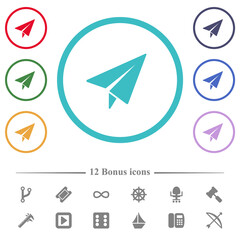 Poster - Paper plane flat color icons in circle shape outlines