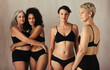 Models of different ages embracing their natural and aging bodies