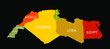 Northern Africa vector map high detailed silhouette illustration isolated on black background. Northern Africa regional map with separated borders without country members.