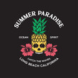 Summer paradise, fancy pineapple skull t-shirt print. Design for poster, print on the theme of summer.