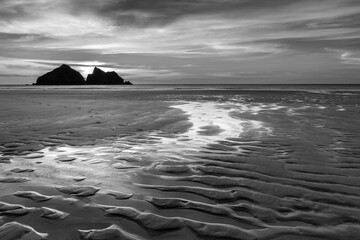 Wall Mural - absolutely beautiful landscape images of holywell bay beach in cornwall uk during golden hojur sunse
