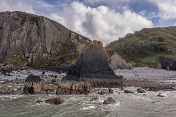 Wall Mural - stunning aerial drone flying landscape image of blackchurch rock on devonian geological formation