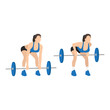 Woman doing Bent over barbell row from floor exercise. Flat vector illustration isolated on white background