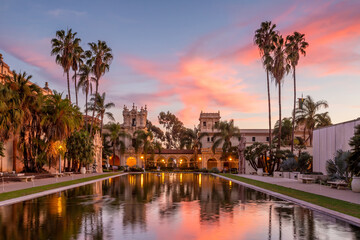 San Diego Balboa public park at sunset in California