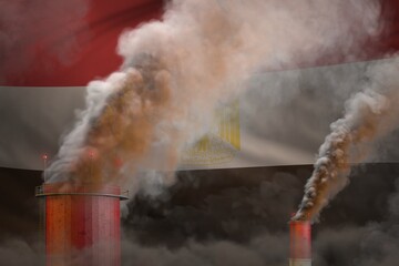 Wall Mural - Global warming concept - heavy smoke from factory pipes on Egypt flag background with place for your content - industrial 3D illustration