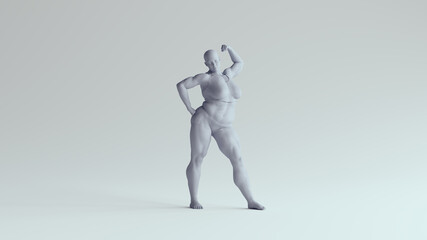 Beautiful Body Positivity Woman Plus Size Strong Black Female Thick Strong Pose Made Out of Sticky Blue Plastic Front View 3d illustration render