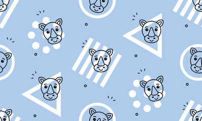 Poster - Seamless pattern with rhinoceroses. Icon design. Template elements