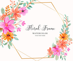 Watercolor pink orange floral frame background