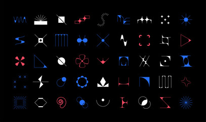 Poster - Abstract brutalism artwork. Contemporary geometric logo collection with thin lines or bold modern shapes. Minimalistic creative Bauhaus figures set. Vector decorative contour elements