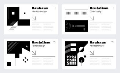 Poster - Brutalism poster layout. Abstract geometric brutalism shapes for business presentation. Brochure cover. Minimalistic black and white banners design mockup with copy space, vector set