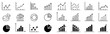 A set of charts and graphs related vector icons for your design. Graphics and statistics icons set. Collection of simple linear web icons, line charts, candlesticks, combined, bar charts, pie charts