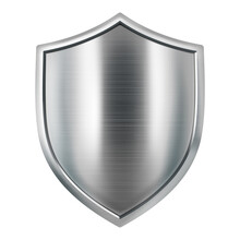 Metal Shield. Medieval Armor. Icon Protection And Security.  3d Realistic Vector, Isolated On White Background.