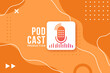 Abstract banner for a podcast. Studio microphone button on a bright orange background in memphis style. Vector design template.