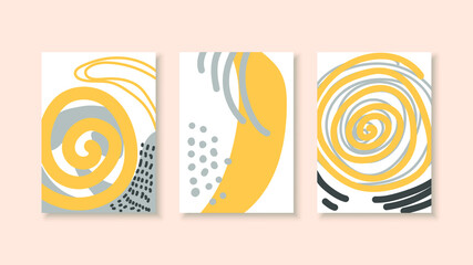 Poster - Set Abstract Minimalistic Collection Contemporary Vector Geometric Shapes Desgin Elements Posters Yellow Black White For Print, Cover, Invitation, Greeting Card Brochure Wallpaper Wall Art
