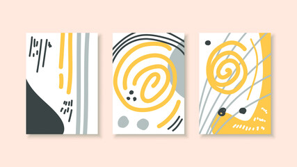 Poster - Set Abstract Minimalistic Collection Contemporary Vector Geometric Shapes Desgin Elements Posters Yellow Black White For Print, Cover, Invitation, Greeting Card Brochure Wallpaper Wall Art