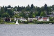 Sailboat sailing on Lake Washington in Seattle