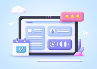 Poster - concept of online courses, online education, tutorial. 3d realistic vector illustration.
