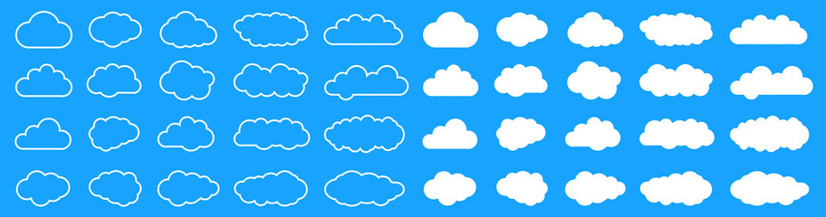 Poster - Set white clouds icon on blue background – vector
