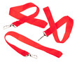 Set of Red nylon neck strap for card holder name isolated on white background.