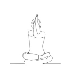 Wall Mural - continuous line drawing of woman sitting cross legged meditating. Yoga vector illustration with active stroke.