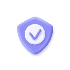 Shield check mark icon. 3d vector illustration. Security, guaranteed icon.