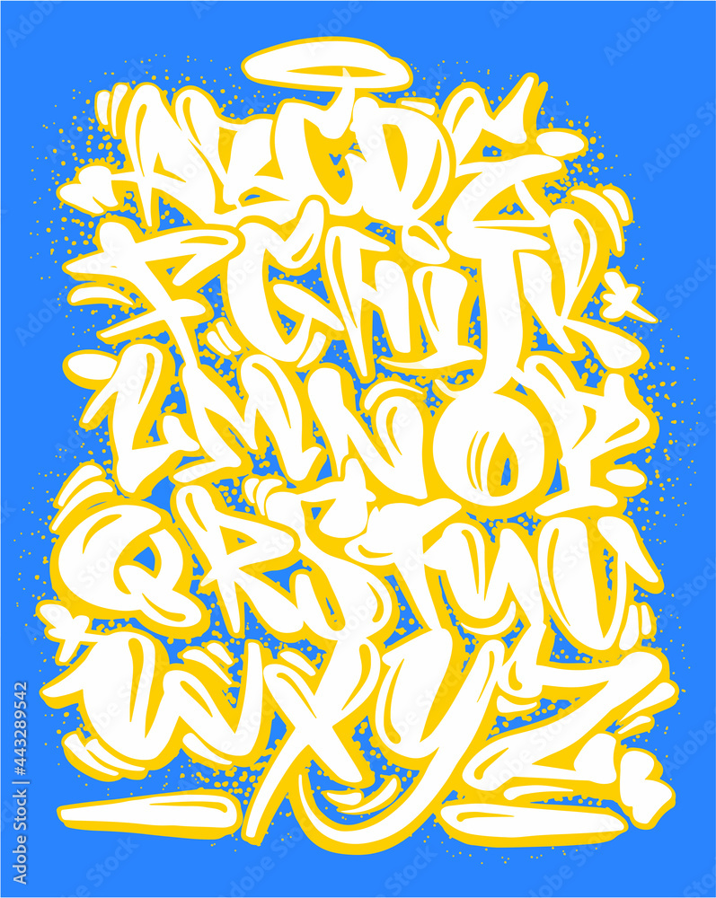 Cartoon graffiti comic doodle font alphabet. Vector illustration ...