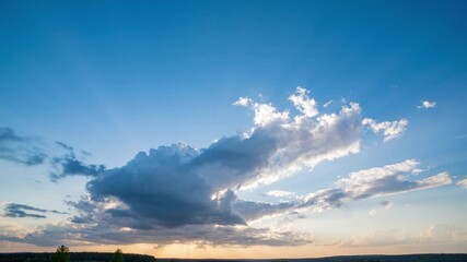 Wall Mural - 4K Time lapse of Majestic sunset or sunrise landscape Amazing light of nature cloudscape sky and Clouds moving away rolling. 4k colorful dark sunset clouds Footage timelapse.