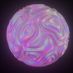 Poster - Abstract holographic sphere with rippled and glitched surface. 3D illustration in retrofuturistic synthwave style.