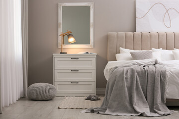 Aufkleber - Stylish room interior with big comfortable bed