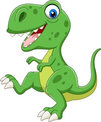 Poster - Cartoon green dinosaur on white background