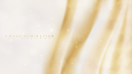 Award nomination on pastel cream color luxury background, golden canvas scene sparkle, 3d realistic vector illustration.