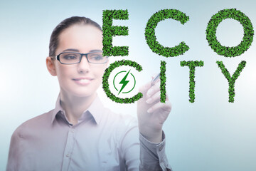 Poster - Ecocity ecology concept with businesswoman