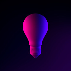 Poster - Neon realistic light bulb icon. 3d rendering ui ux interface element. Dark glowing symbol.