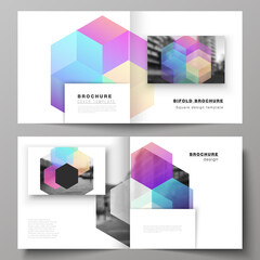 Vector layout of two covers templates with abstract shapes and colors for square design bifold brochure, flyer, magazine, cover design, book design, brochure cover.