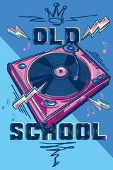 Sticker - Old school - music design, funky colorful drawn turntable