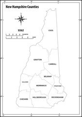 Wall Mural - new hampshire state outline administrative and political vector map in black and white