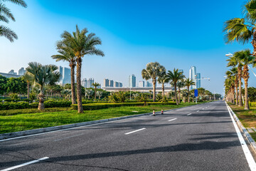 Canvas Print - Central business district, roads and skyscrapers, Xiamen, China.